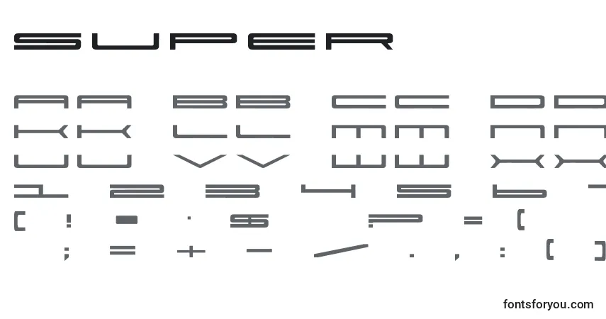 A fonte Super – alfabeto, números, caracteres especiais