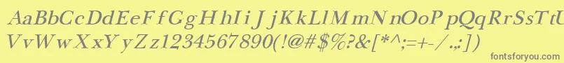 NewbaskervilleCyrillicItalic-Schriftart – Graue Schriften auf gelbem Hintergrund