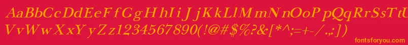 Fonte NewbaskervilleCyrillicItalic – fontes laranjas em um fundo vermelho