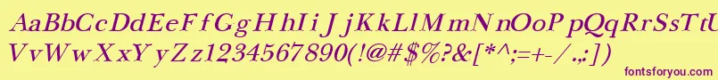 NewbaskervilleCyrillicItalic Font – Purple Fonts on Yellow Background