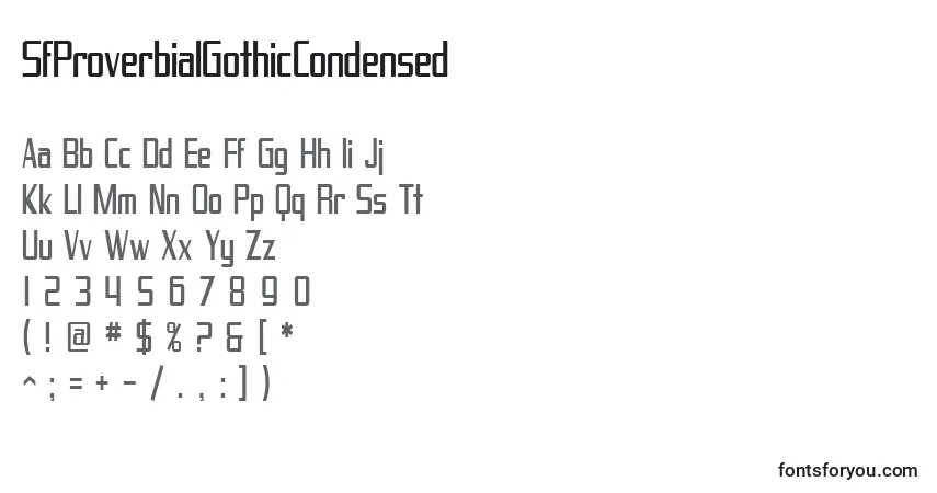 Шрифт SfProverbialGothicCondensed – алфавит, цифры, специальные символы