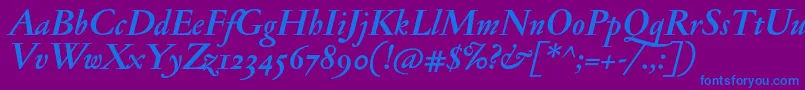 JannonmedosfBolditalic-fontti – siniset fontit violetilla taustalla