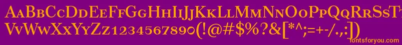 Tusartextsc-Schriftart – Orangefarbene Schriften auf violettem Hintergrund