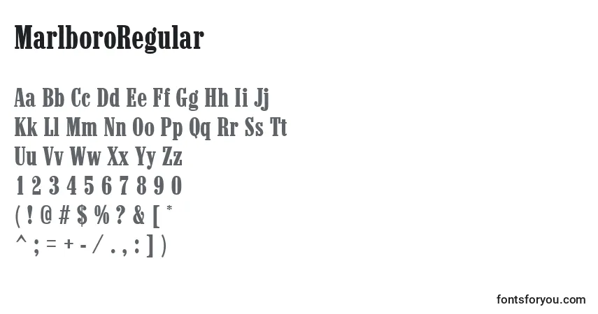 Schriftart MarlboroRegular – Alphabet, Zahlen, spezielle Symbole