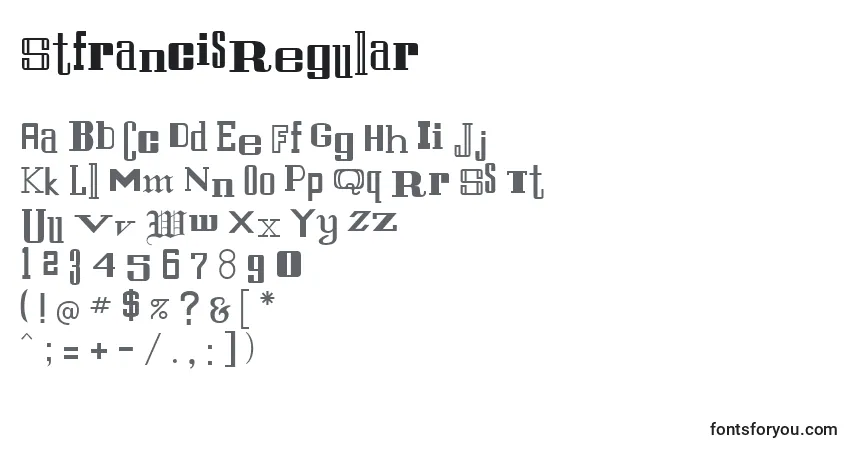 Czcionka StfrancisRegular – alfabet, cyfry, specjalne znaki