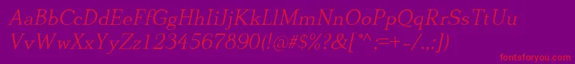 DionisiiotfLightItalic-Schriftart – Rote Schriften auf violettem Hintergrund