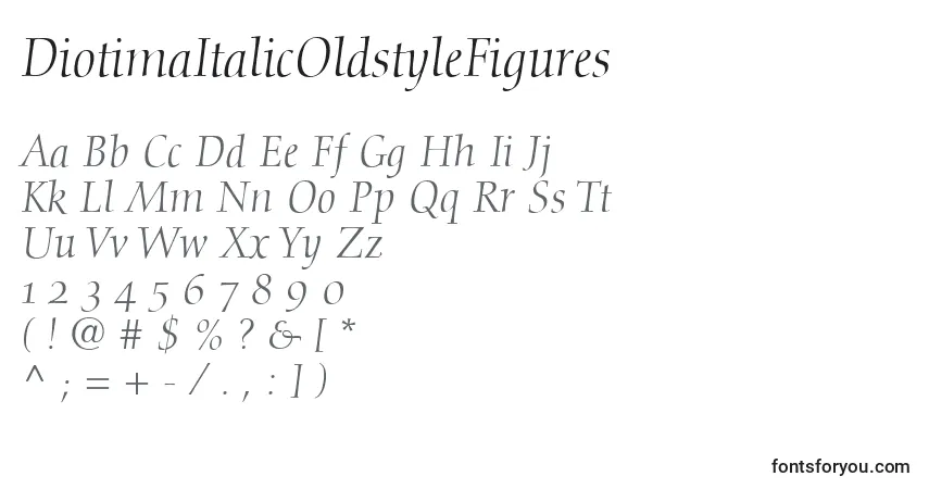 A fonte DiotimaItalicOldstyleFigures – alfabeto, números, caracteres especiais
