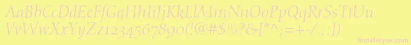 DiotimaItalicOldstyleFigures-Schriftart – Rosa Schriften auf gelbem Hintergrund