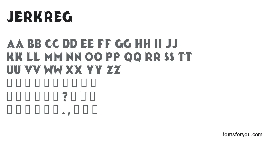 JerkReg-fontti – aakkoset, numerot, erikoismerkit