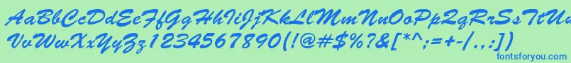 BrushNormal-Schriftart – Blaue Schriften auf grünem Hintergrund