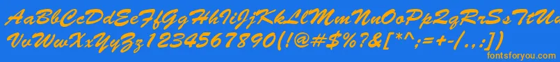 BrushNormal-Schriftart – Orangefarbene Schriften auf blauem Hintergrund