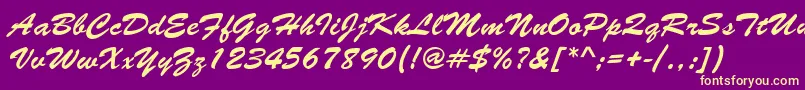 BrushNormal-fontti – keltaiset fontit violetilla taustalla