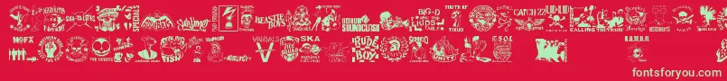 フォントStencilPunksDings – 赤い背景に緑の文字