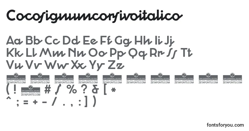 Шрифт Cocosignumcorsivoitalico – алфавит, цифры, специальные символы