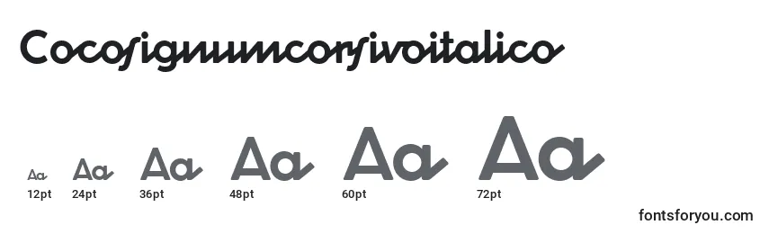 Размеры шрифта Cocosignumcorsivoitalico