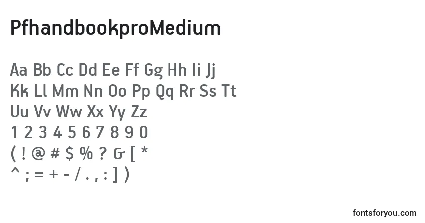 A fonte PfhandbookproMedium – alfabeto, números, caracteres especiais