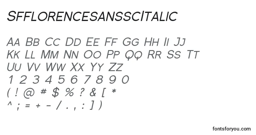 A fonte SfflorencesansscItalic – alfabeto, números, caracteres especiais