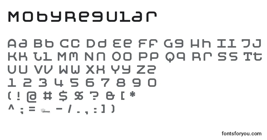 Шрифт MobyRegular – алфавит, цифры, специальные символы