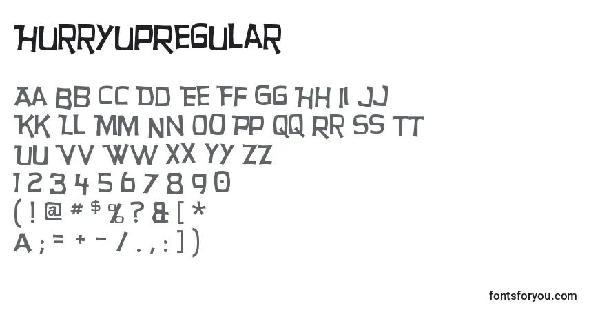 Czcionka HurryupRegular – alfabet, cyfry, specjalne znaki