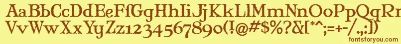 フォントMaryjwi – 茶色の文字が黄色の背景にあります。