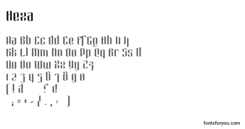Schriftart Hexa – Alphabet, Zahlen, spezielle Symbole