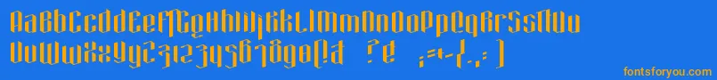 フォントHexa – オレンジ色の文字が青い背景にあります。