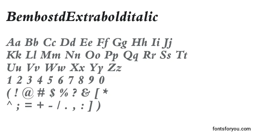 Schriftart BembostdExtrabolditalic – Alphabet, Zahlen, spezielle Symbole
