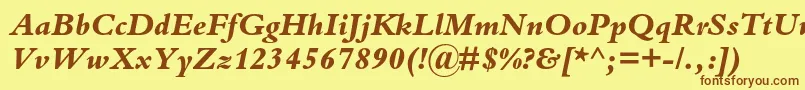 フォントBembostdExtrabolditalic – 茶色の文字が黄色の背景にあります。