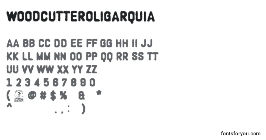 A fonte WoodcutterOligarquia – alfabeto, números, caracteres especiais