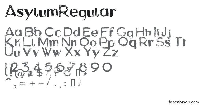Czcionka AsylumRegular – alfabet, cyfry, specjalne znaki