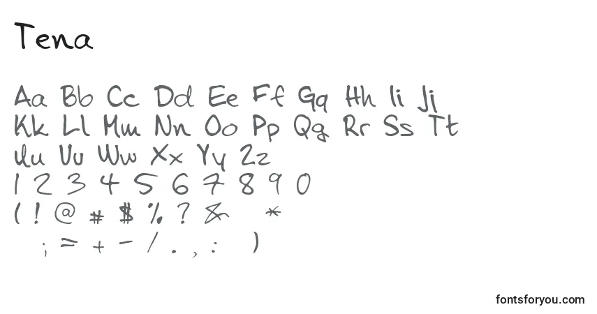 Schriftart Tena – Alphabet, Zahlen, spezielle Symbole