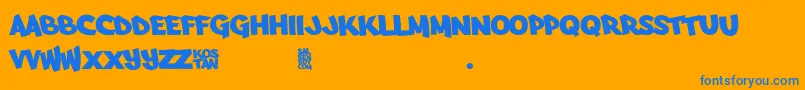 Arfmoochikncheez-Schriftart – Blaue Schriften auf orangefarbenem Hintergrund