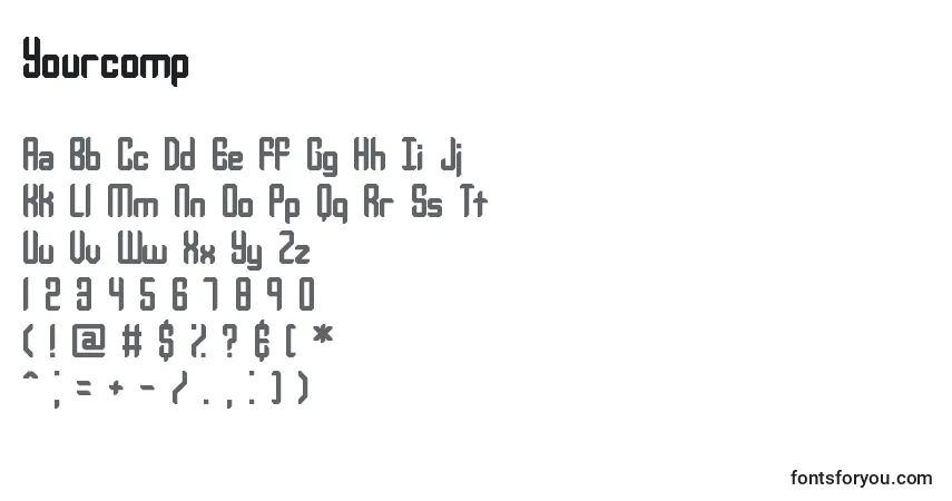 Czcionka Yourcomp – alfabet, cyfry, specjalne znaki