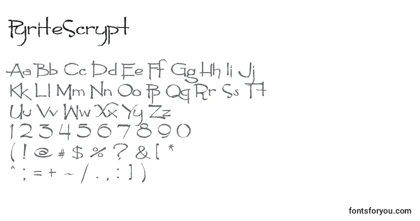 Schriftart PyriteScrypt (108717) – Alphabet, Zahlen, spezielle Symbole