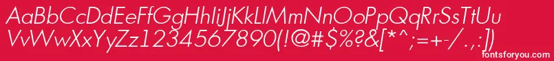AFuturicabsLightitalic-Schriftart – Weiße Schriften auf rotem Hintergrund