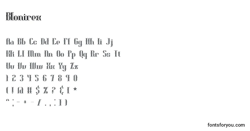 Schriftart Blonirex – Alphabet, Zahlen, spezielle Symbole