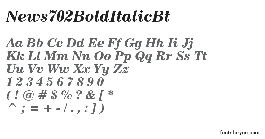 A fonte News702BoldItalicBt – alfabeto, números, caracteres especiais