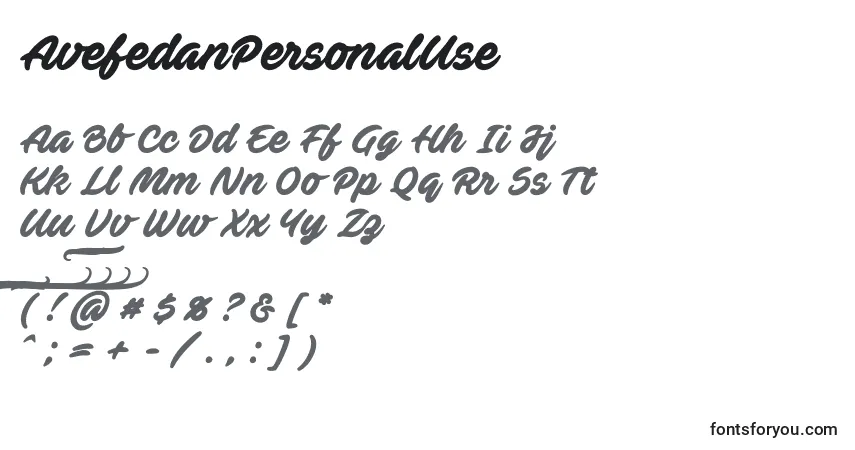 Fuente AvefedanPersonalUse - alfabeto, números, caracteres especiales