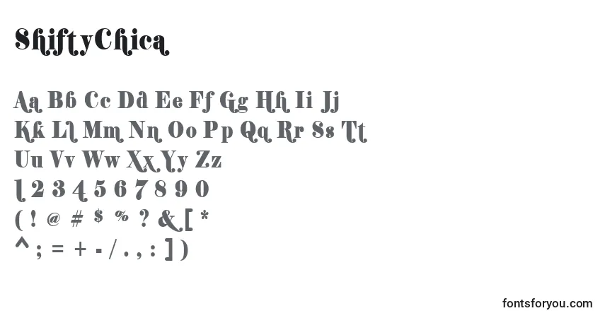 Шрифт ShiftyChica – алфавит, цифры, специальные символы