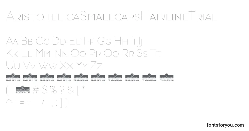 Шрифт AristotelicaSmallcapsHairlineTrial – алфавит, цифры, специальные символы