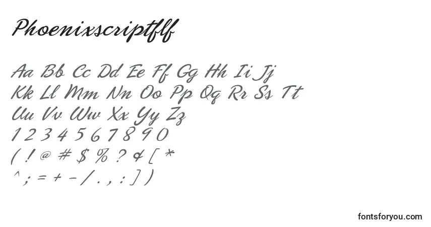 A fonte Phoenixscriptflf – alfabeto, números, caracteres especiais