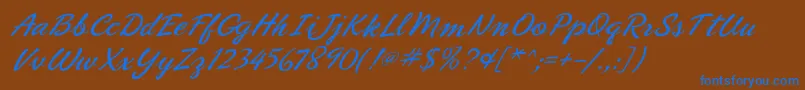 Phoenixscriptflf-Schriftart – Blaue Schriften auf braunem Hintergrund