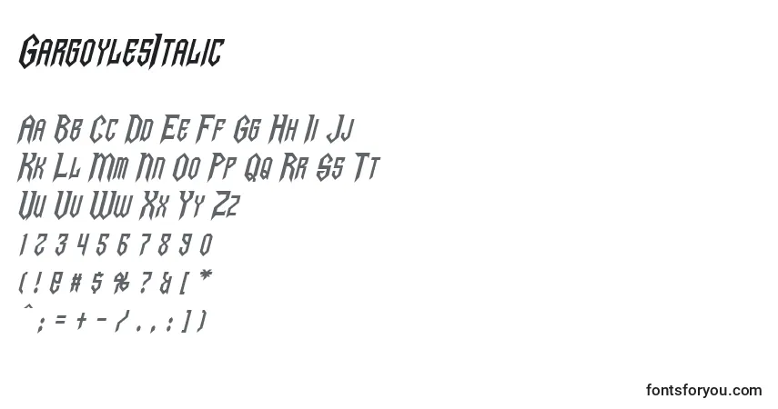 A fonte GargoylesItalic – alfabeto, números, caracteres especiais