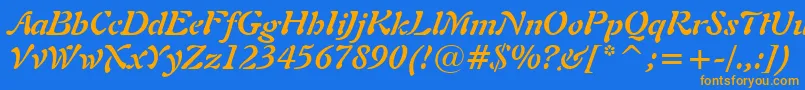 Freeform721BoldItalicBt-Schriftart – Orangefarbene Schriften auf blauem Hintergrund