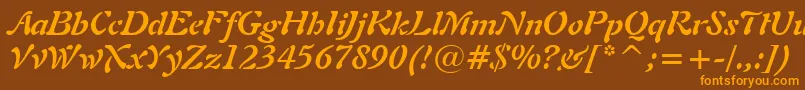 Freeform721BoldItalicBt-Schriftart – Orangefarbene Schriften auf braunem Hintergrund