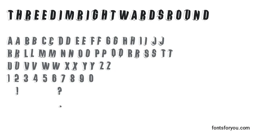 Czcionka Threedimrightwardsround – alfabet, cyfry, specjalne znaki