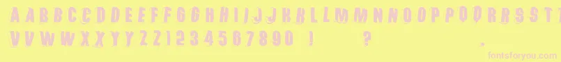 Threedimrightwardsround-fontti – vaaleanpunaiset fontit keltaisella taustalla