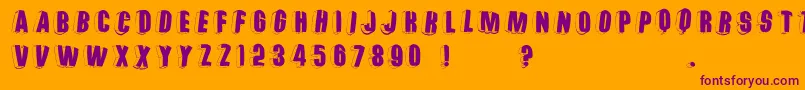 Threedimrightwardsround-Schriftart – Violette Schriften auf orangefarbenem Hintergrund