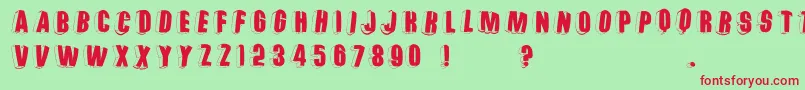 Threedimrightwardsround Font – Red Fonts on Green Background