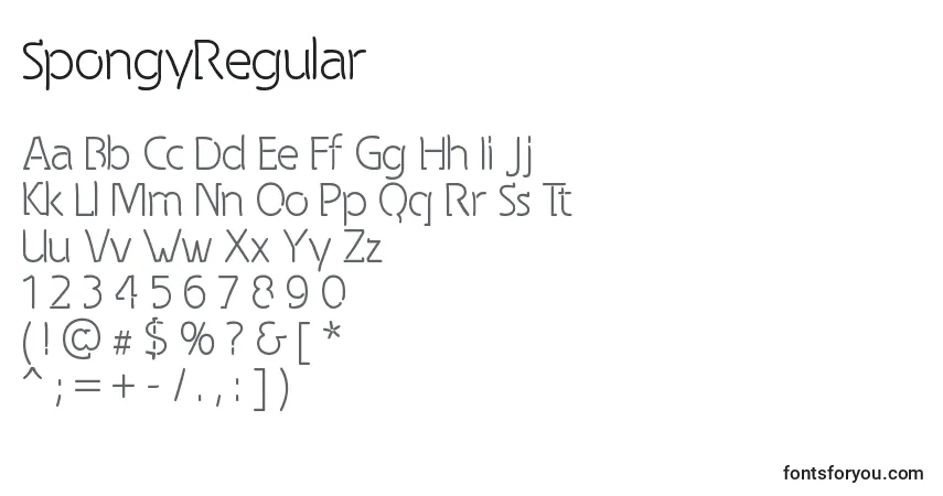 Schriftart SpongyRegular – Alphabet, Zahlen, spezielle Symbole